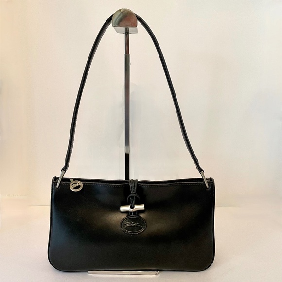 Longchamp Roseau Black Smooth Leather Vintage Shoulder Bag - Picture 1 of 16